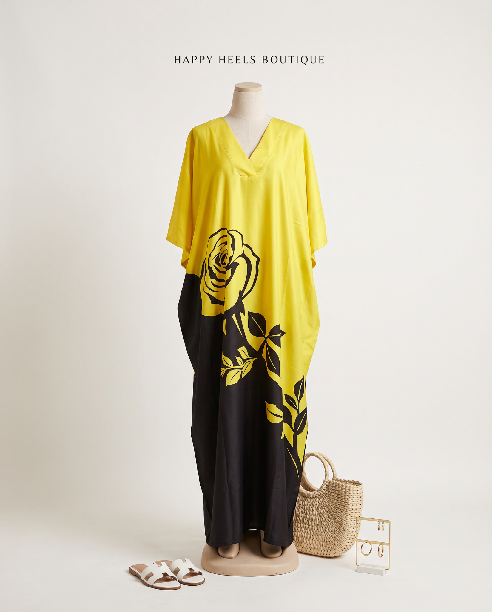 Yellow rose kaftan dress